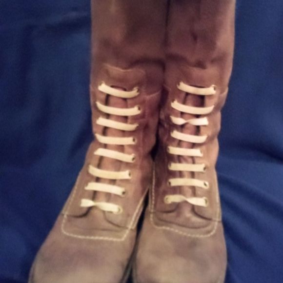 Rare Hippie Tall Brown riding Boot's genuine leather with canvas and zipper - Picture 9 of 11